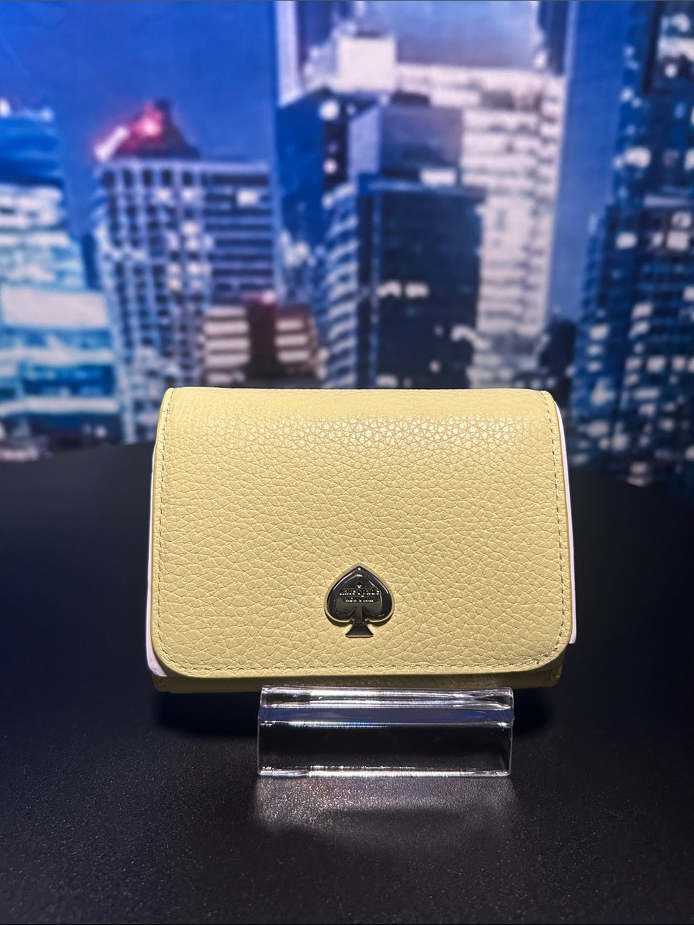 kate spade lemon yellow pebbled leather small wallet